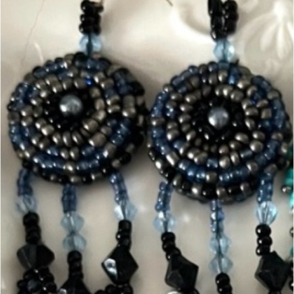 Beaded Turquoise and Black Earrings
